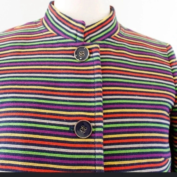 TALBOTS BLAZER COLORFUL YELLOW PURPLE ORANGE RAINBOW STRIPED JACKET. SIZE 6 - Picture 3 of 11